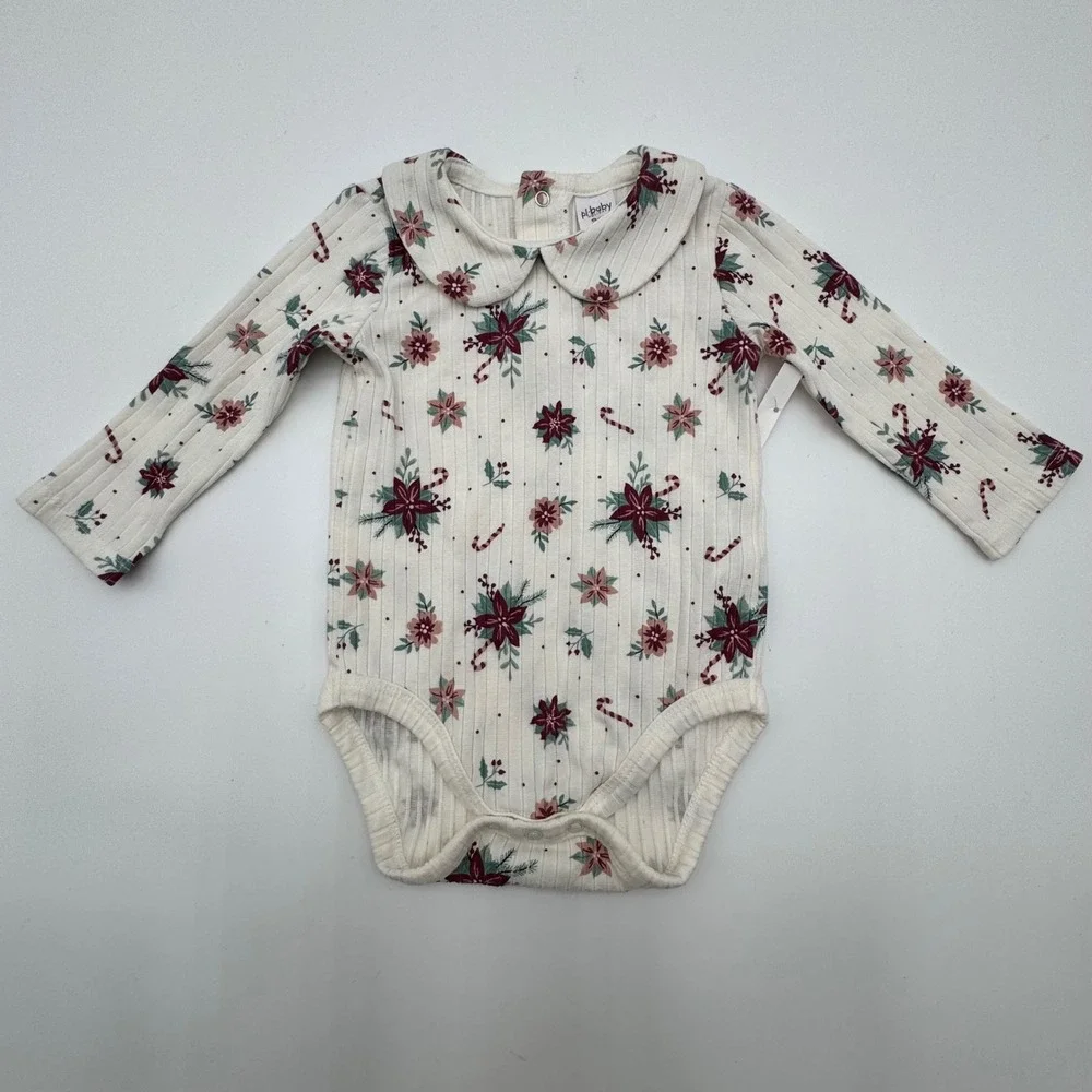 Little Me PL Baby Girls‎ 9M Red Velour Christmas Footie and Bodysuit 2 Pc Bundle